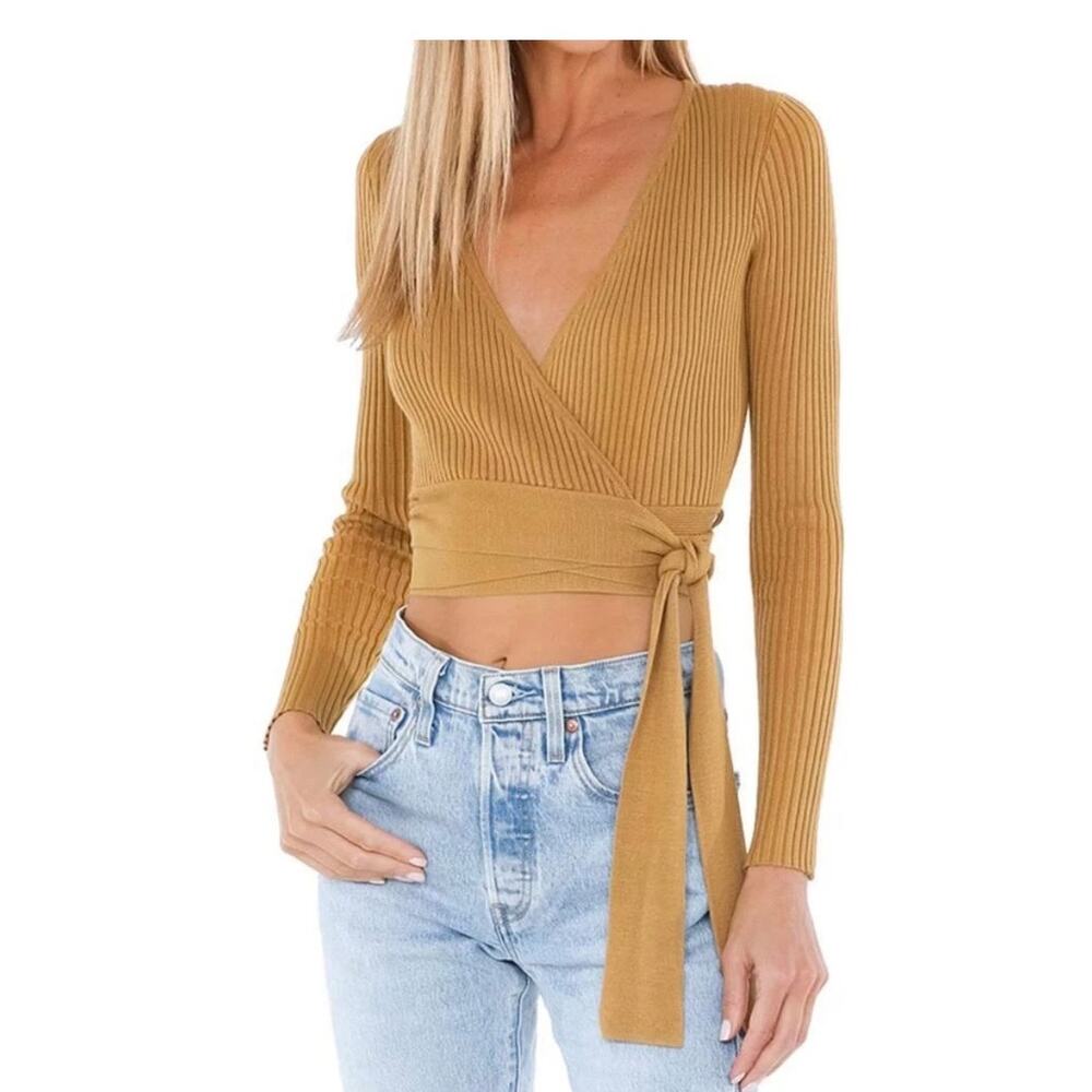 Minkpink Women's cropped ribbed wrap sweater  SZ M Y2K preppy